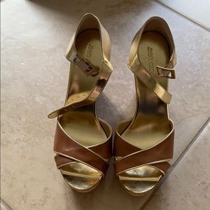 Jimmy Choo metallic leather platform wedges